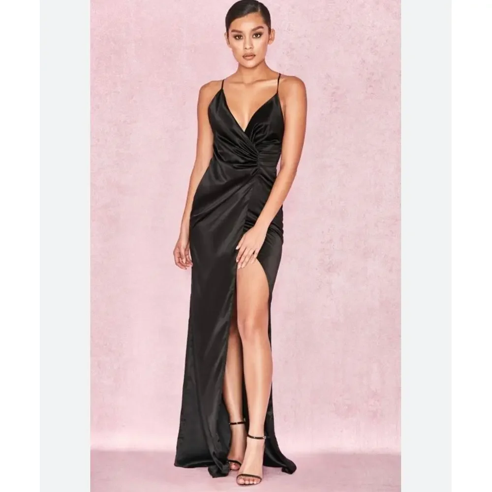 House of CB Black Satin Fairuz Maxi Slip Dress XS - Picture 1 of 6